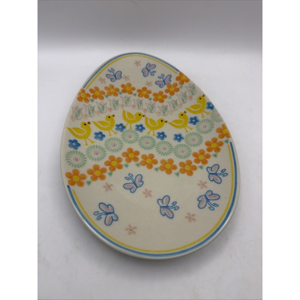 Vena Polish Pottery Plate Boleslawiec Egg Shaped Spring Chicks Butterflies 9.75"